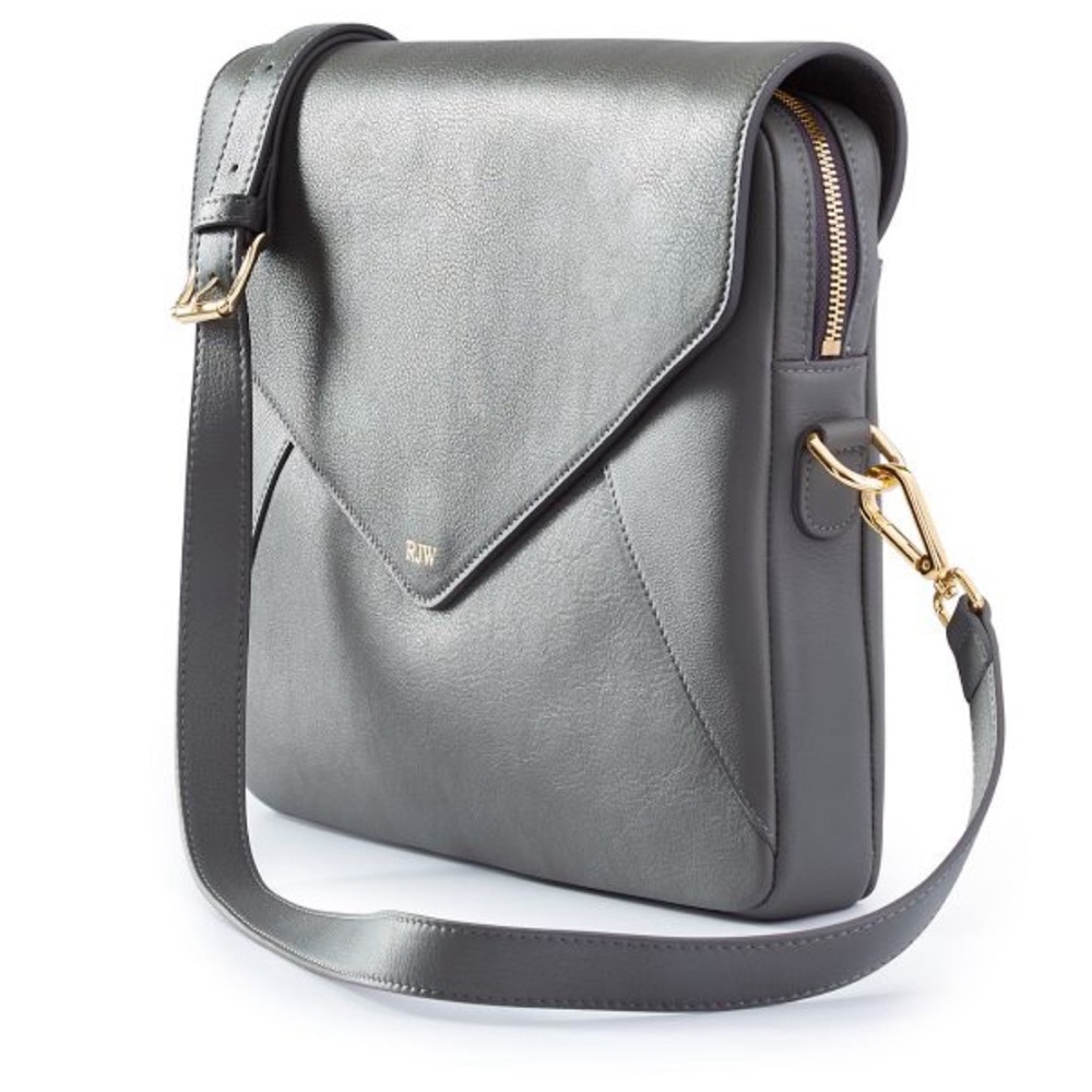 Mark and Graham ZOE LEATHER LAPTOP CROSSBODY in Gray Lux1**